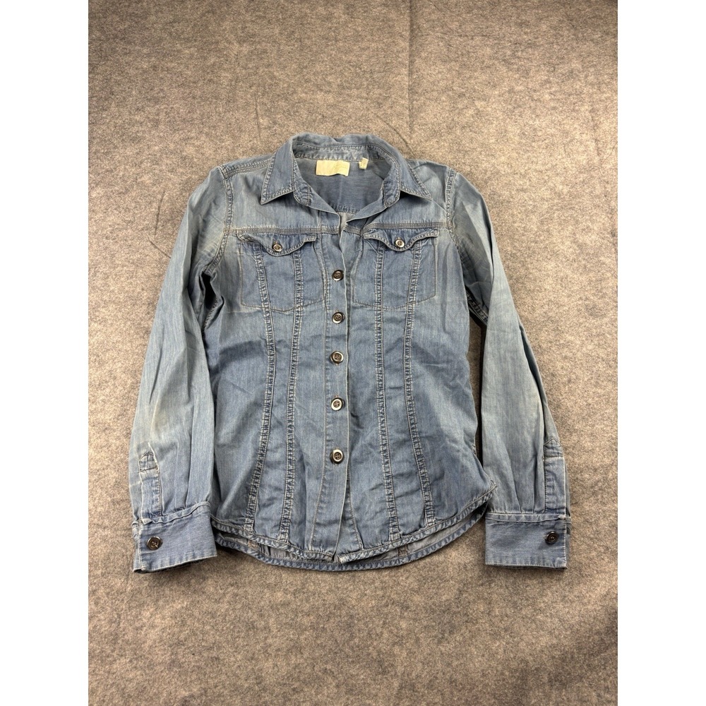 John & Jenn Women S Chambray Denim Tailored Button Down Shirt Blouse Western SEE